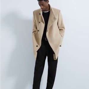 Zara pea coat cream color w/ funnel neck Small